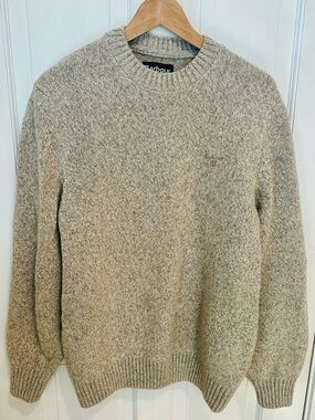 Barbour Men's Heathered Cream-Tan Crewneck Sweater